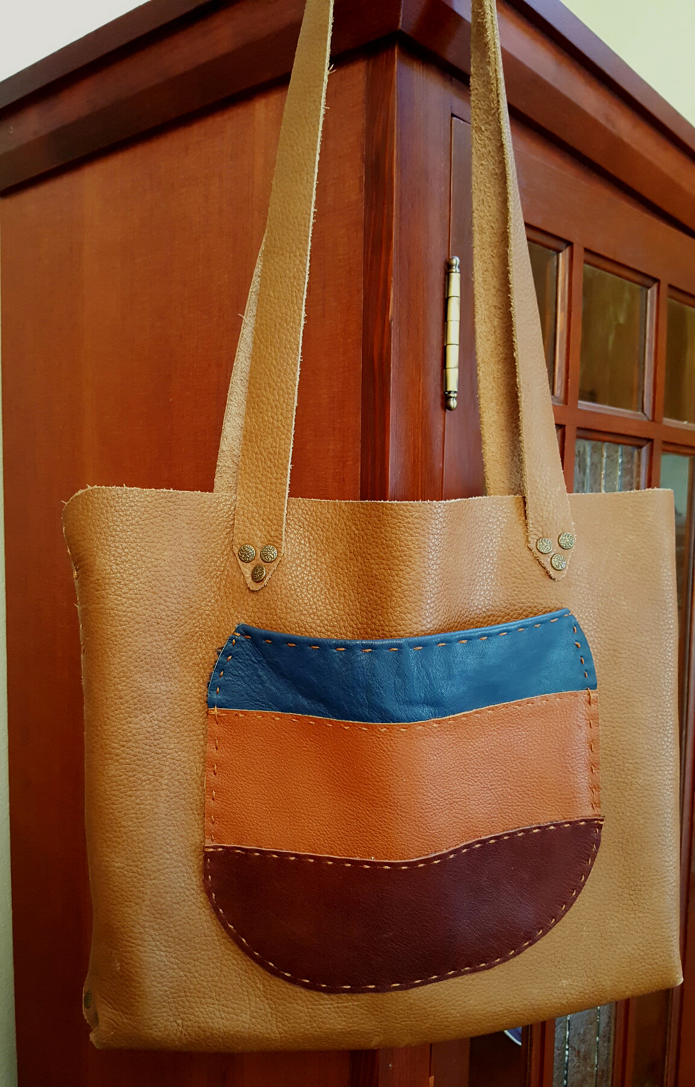 Tote Bag - Brown with Beige Leather Purple Lines – KAPDAA - The Offcut  Company